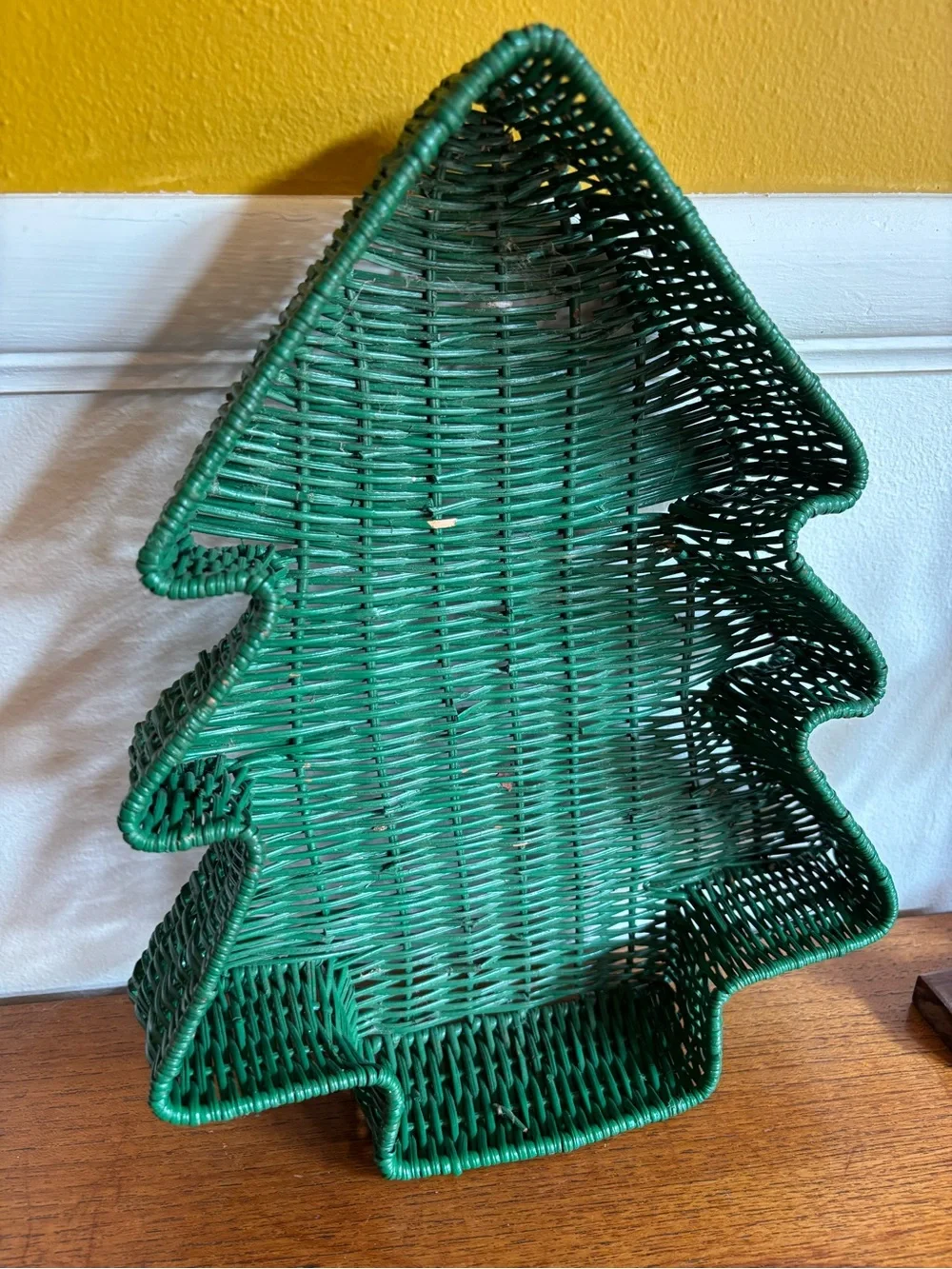 Vintage green pine tree Christmas tree wicker basket decor table decor shelf